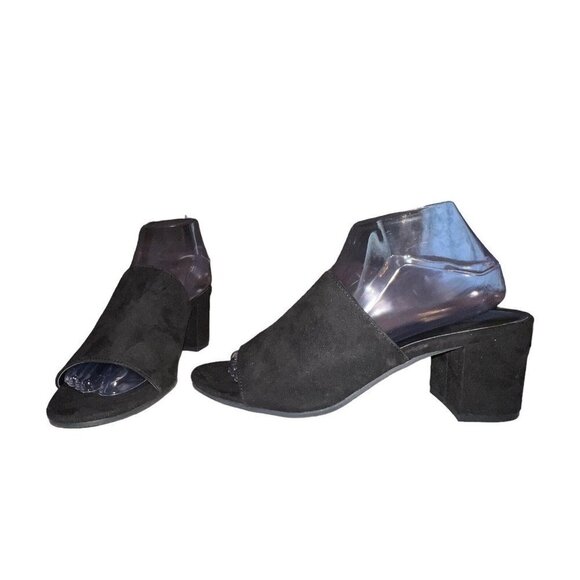 American Eagle Women Black Suede Slip On Mule Block Heel Open Toe Size‎ 9 Shoe - Picture 1 of 10